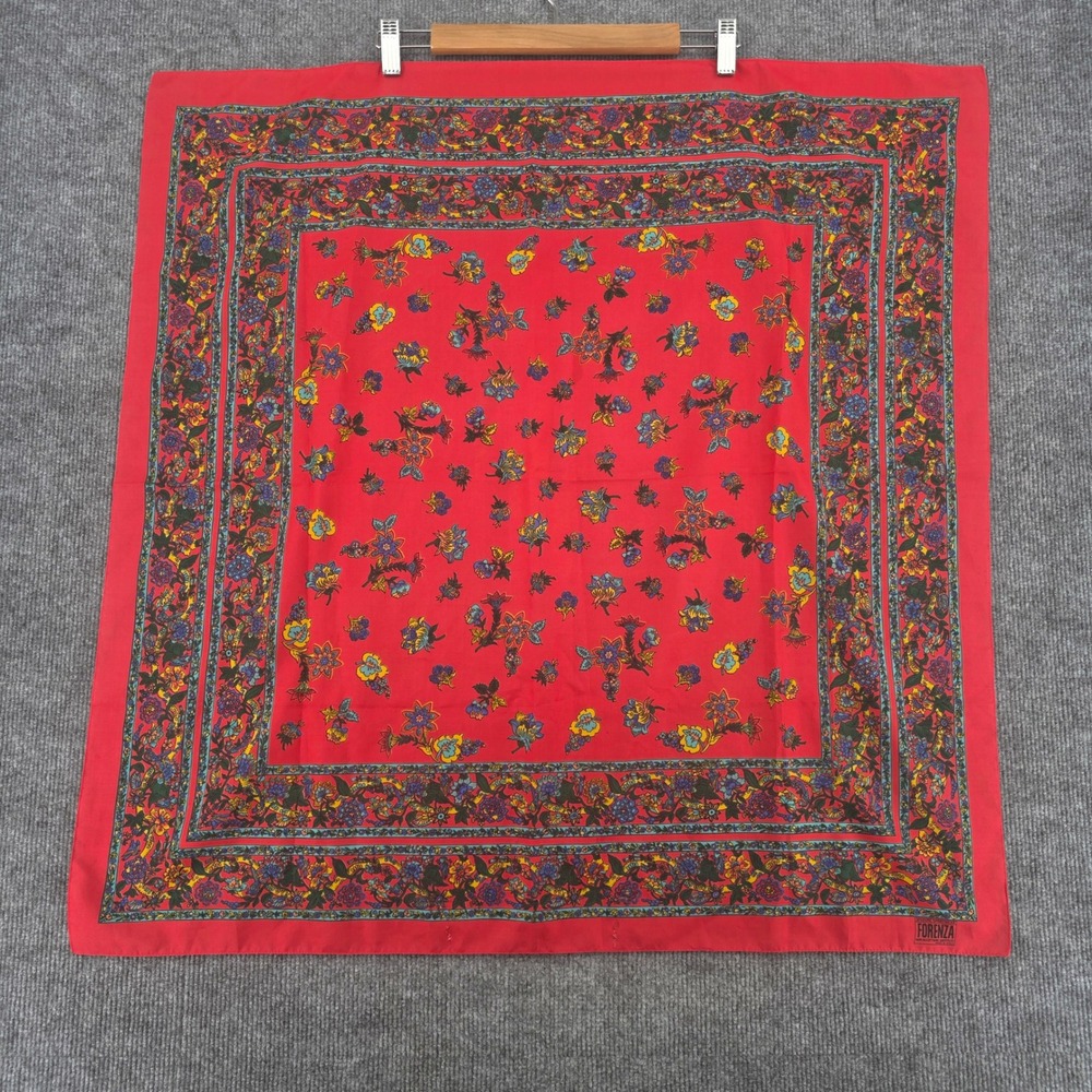 Forenza Red Floral Paisley Square Scarf Made in Italy Vintage Boho 31x31